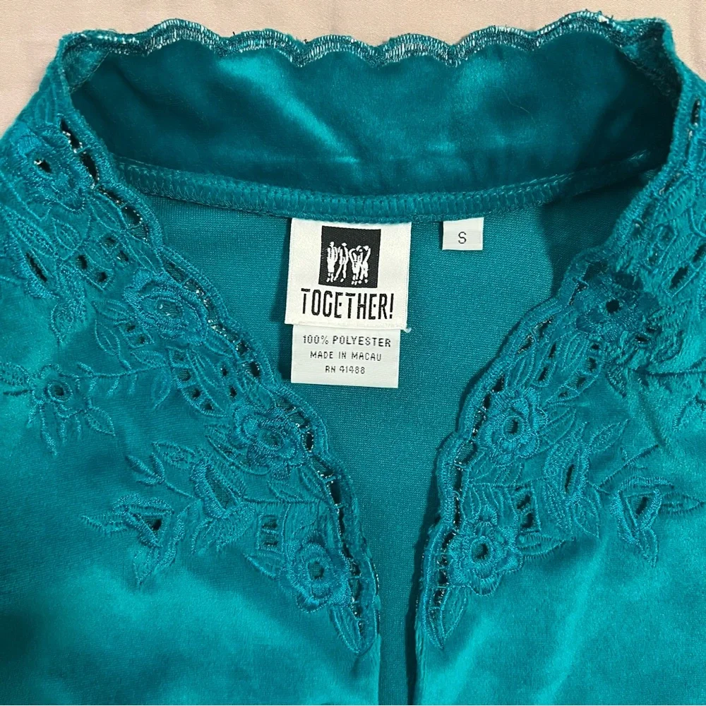 Together Teal Lace-Trimmed Button Top - Picture 2 of 6